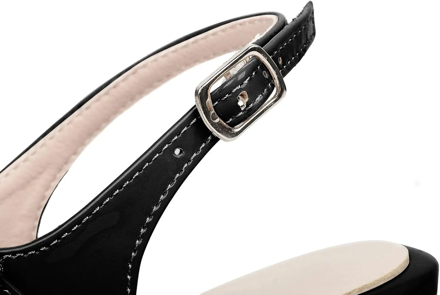KysBloes Women Square Toe Slingback Pumps Patent Leather Chunky Heel Mary Janes Comfortable Strappy Pumps