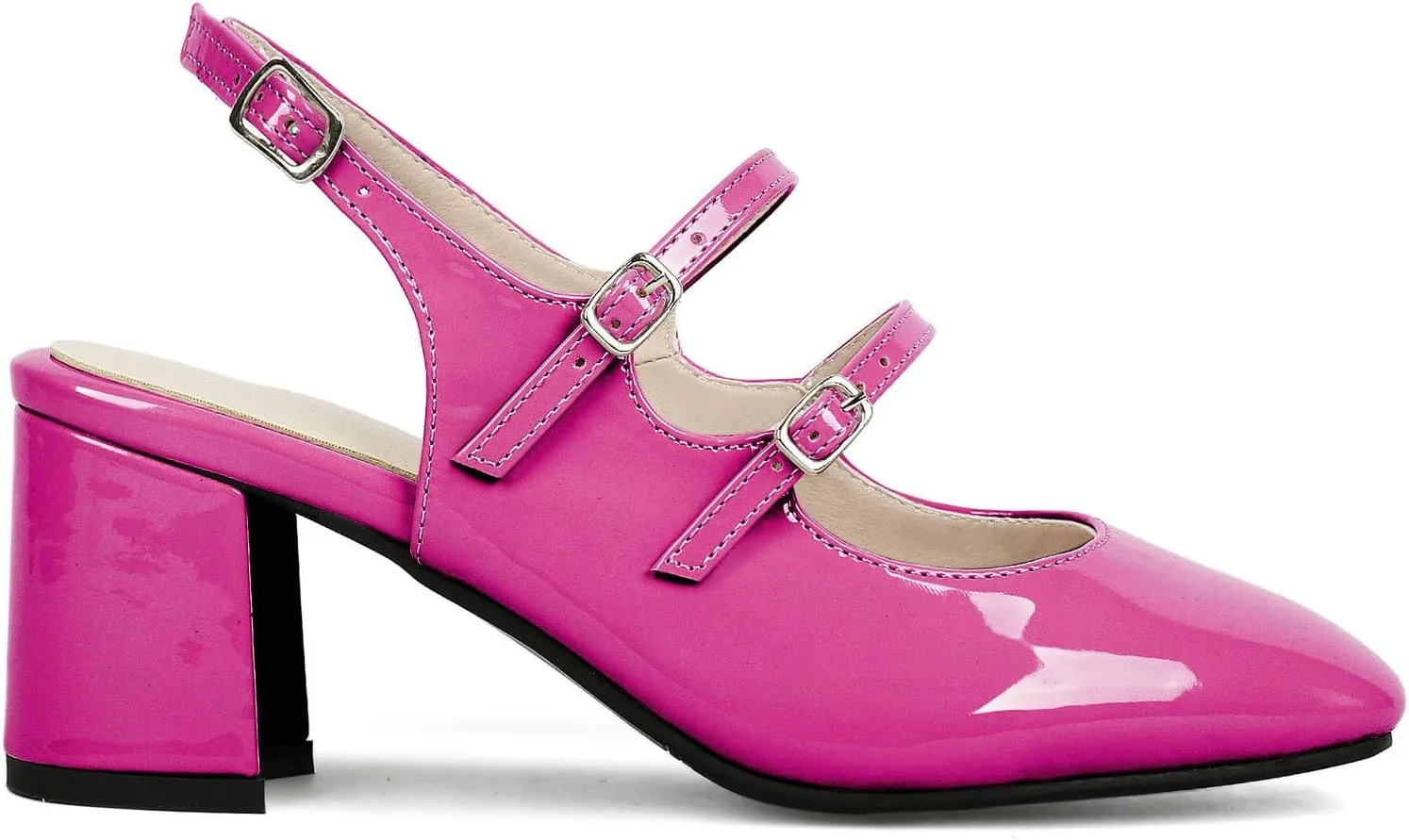 KysBloes Women Square Toe Slingback Pumps Patent Leather Chunky Heel Mary Janes Comfortable Strappy Pumps