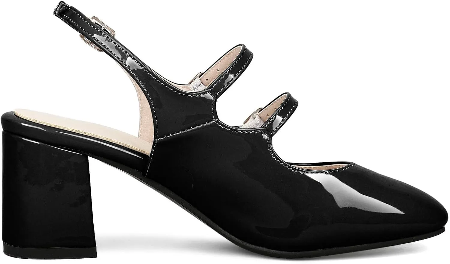 KysBloes Women Square Toe Slingback Pumps Patent Leather Chunky Heel Mary Janes Comfortable Strappy Pumps