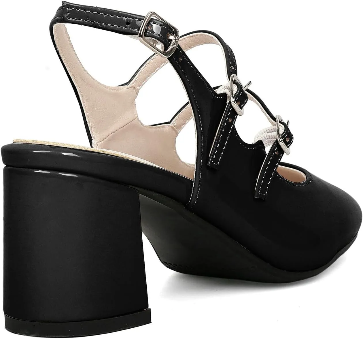 KysBloes Women Square Toe Slingback Pumps Patent Leather Chunky Heel Mary Janes Comfortable Strappy Pumps