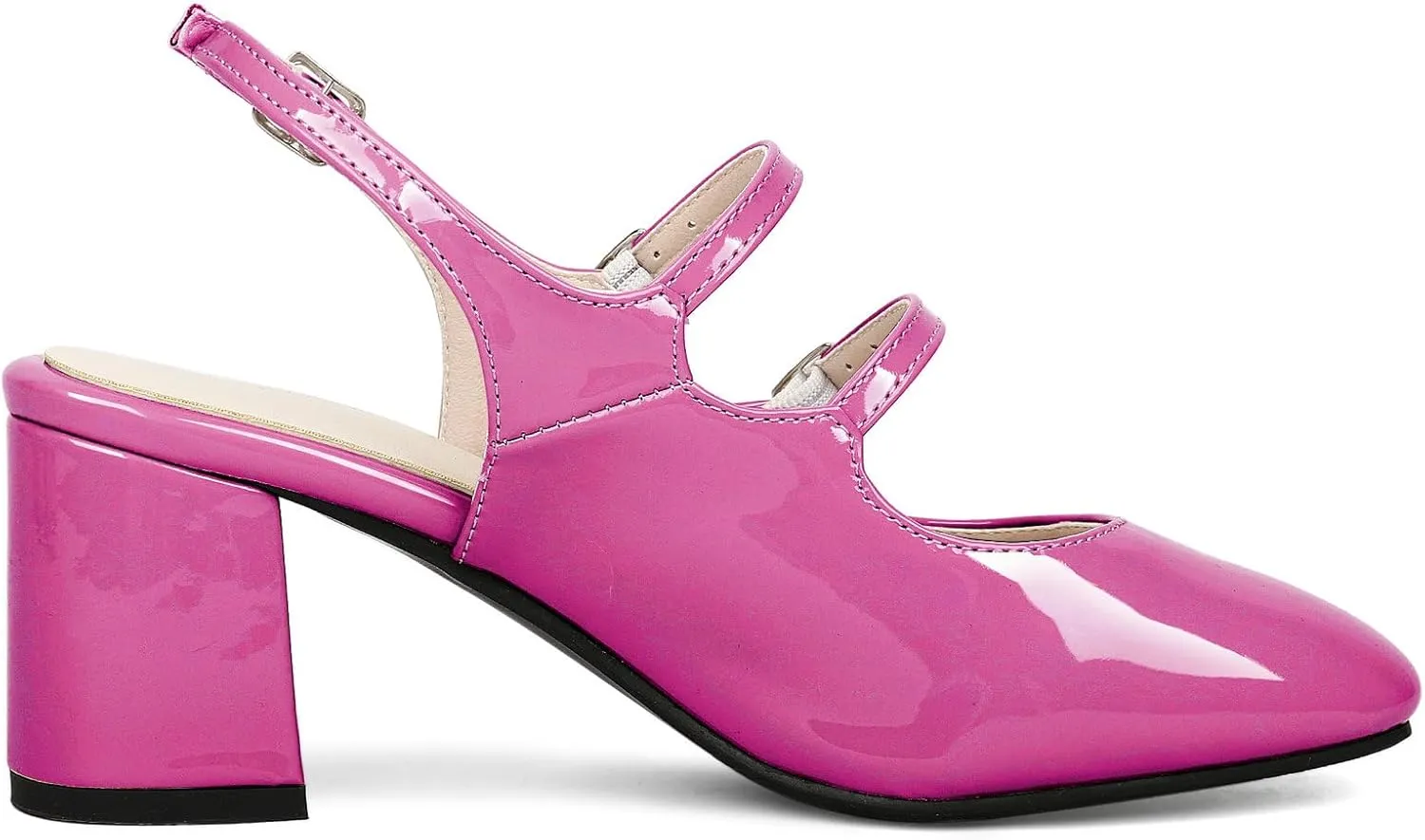 KysBloes Women Square Toe Slingback Pumps Patent Leather Chunky Heel Mary Janes Comfortable Strappy Pumps