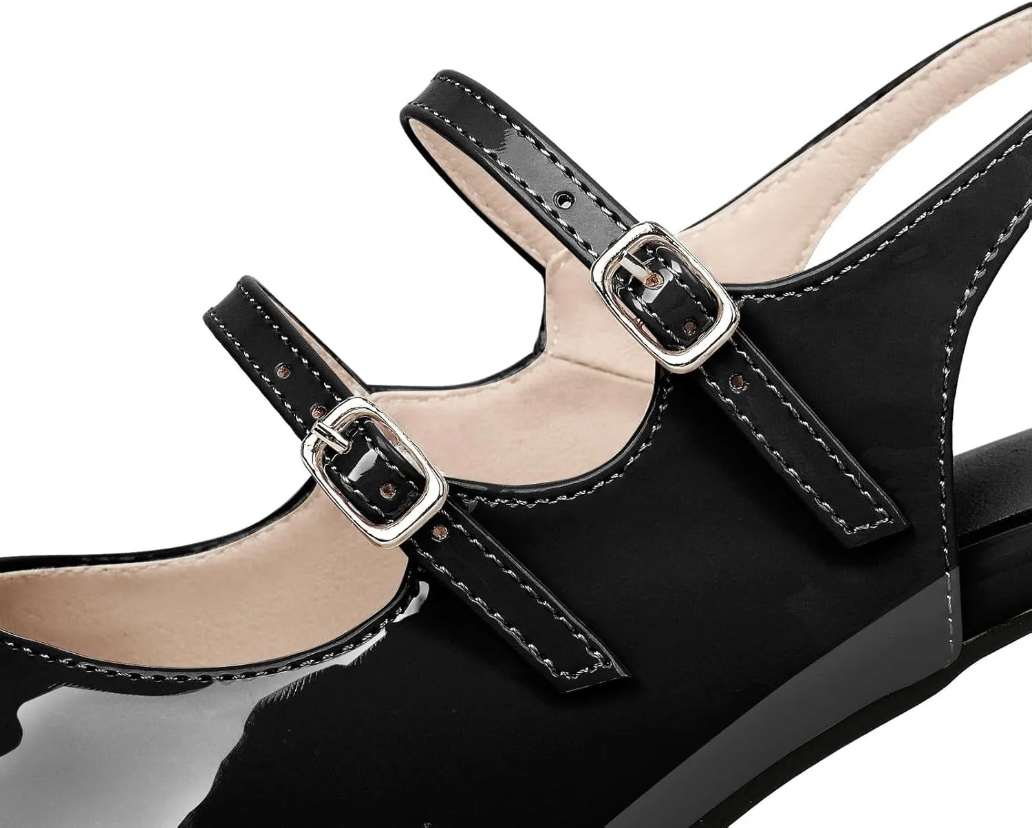 KysBloes Women Square Toe Slingback Pumps Patent Leather Chunky Heel Mary Janes Comfortable Strappy Pumps