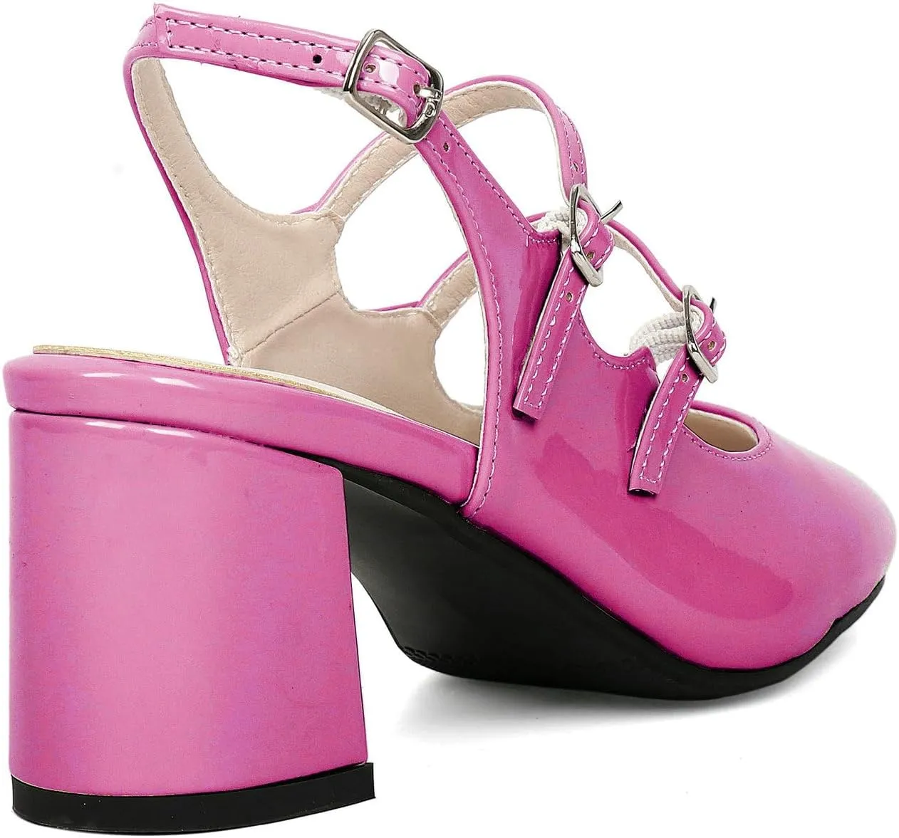 KysBloes Women Square Toe Slingback Pumps Patent Leather Chunky Heel Mary Janes Comfortable Strappy Pumps
