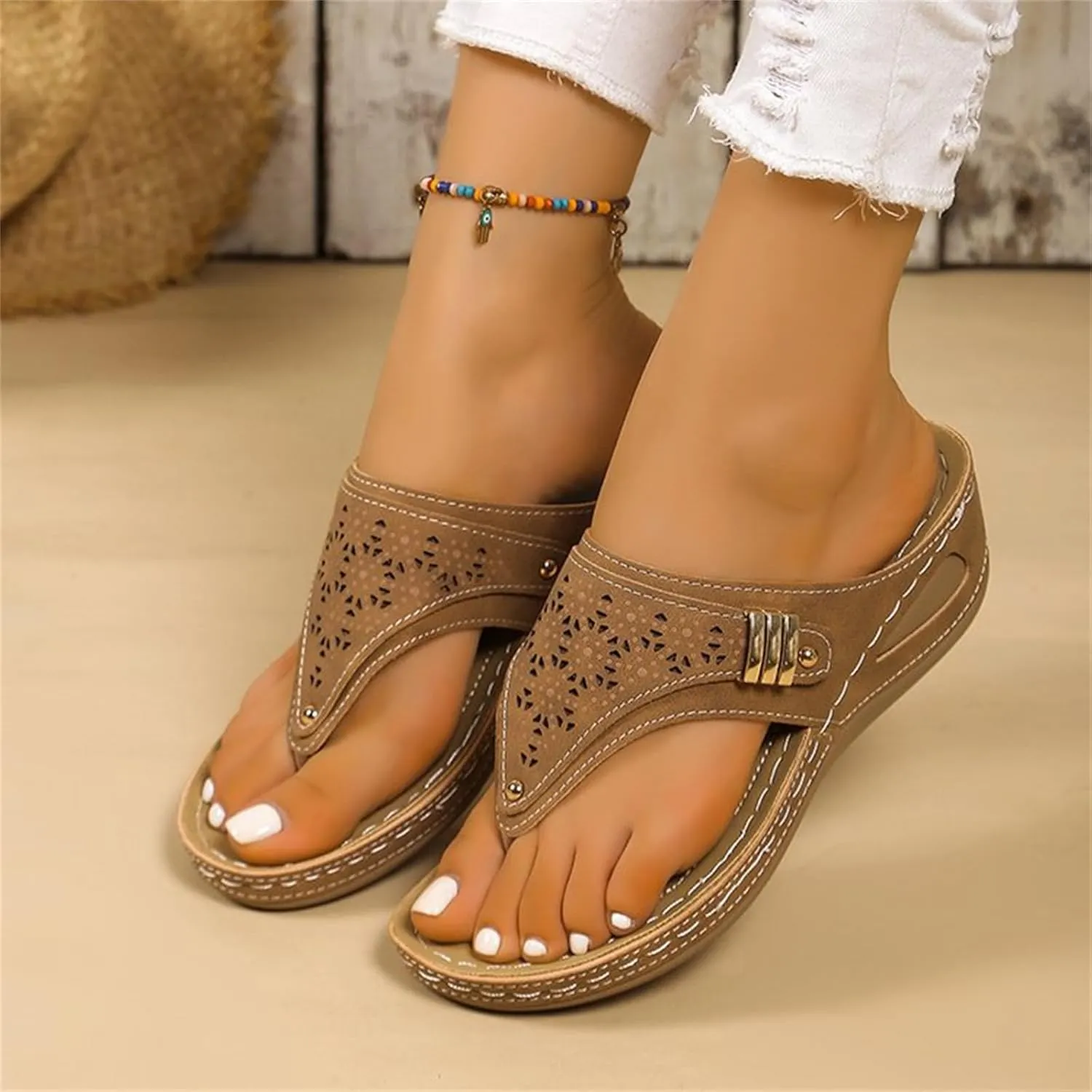 Ladmiple Sandals Women Dressy Summer Flat Cute Casual Beach Shoes Orthopedic Arch Support Thong Flip Flops Orthotic Slides