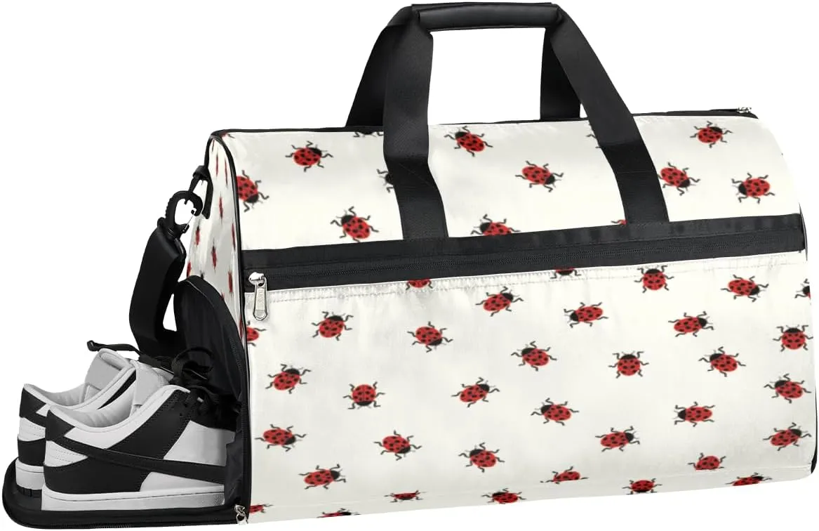 Ladybugs Sports Gym Bag with Wet Pocket & Shoes Compartment Waterproof Workout Duffel Bag for Women and Men Weekender Overnight Duffle Bag Travel Carry-on Tote