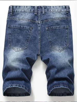 Lavnis Men's Moto Biker Jeans Shorts Ripped Distressed Denim Shorts with Broken Hole