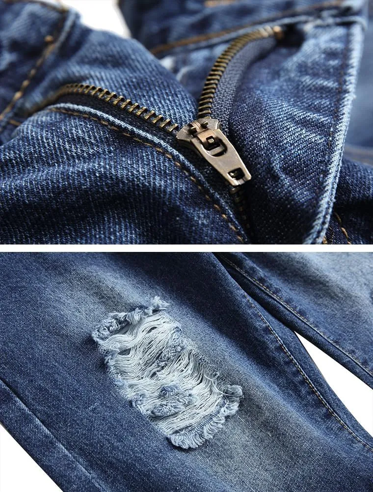 Lavnis Men's Moto Biker Jeans Shorts Ripped Distressed Denim Shorts with Broken Hole