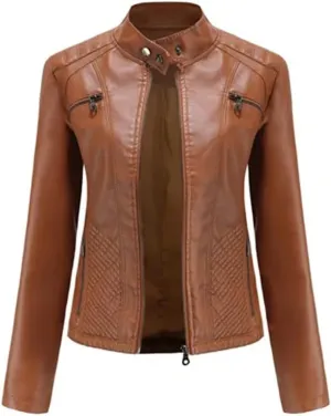 Leather Jacket Women Autumn Spring Moto Biker Zipper Jackets Faux Leather Casual Jacket