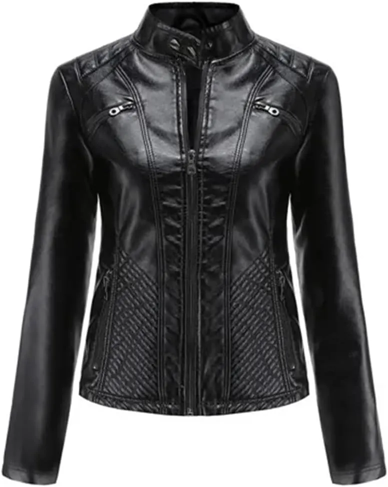 Leather Jacket Women Autumn Spring Moto Biker Zipper Jackets Faux Leather Casual Jacket