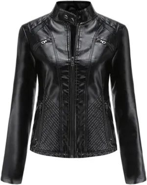 Leather Jacket Women Autumn Spring Moto Biker Zipper Jackets Faux Leather Casual Jacket