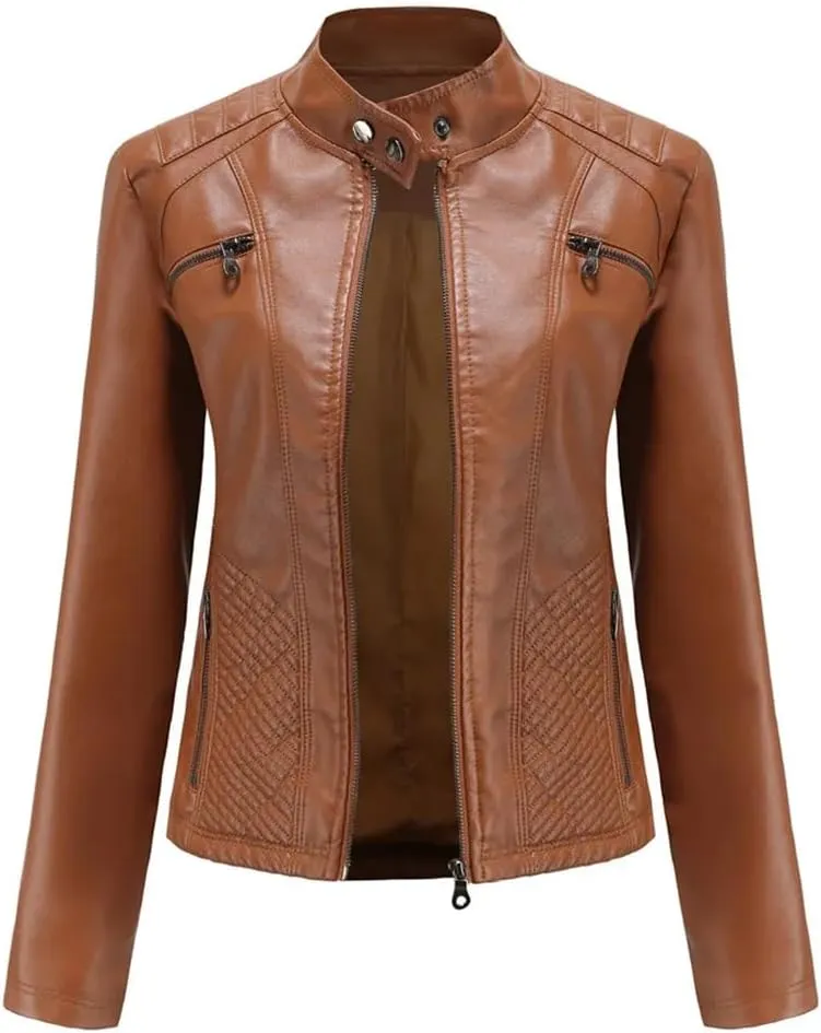 Leather Jacket Women Autumn Spring Moto Biker Zipper Jackets Faux Leather Casual Jacket