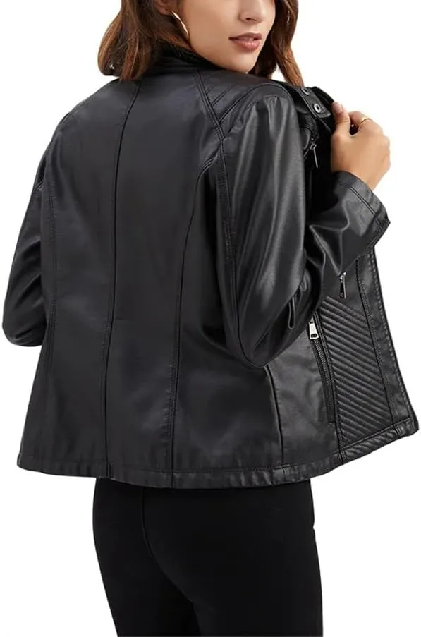 Leather Jacket Women Autumn Spring Moto Biker Zipper Jackets Faux Leather Casual Jacket