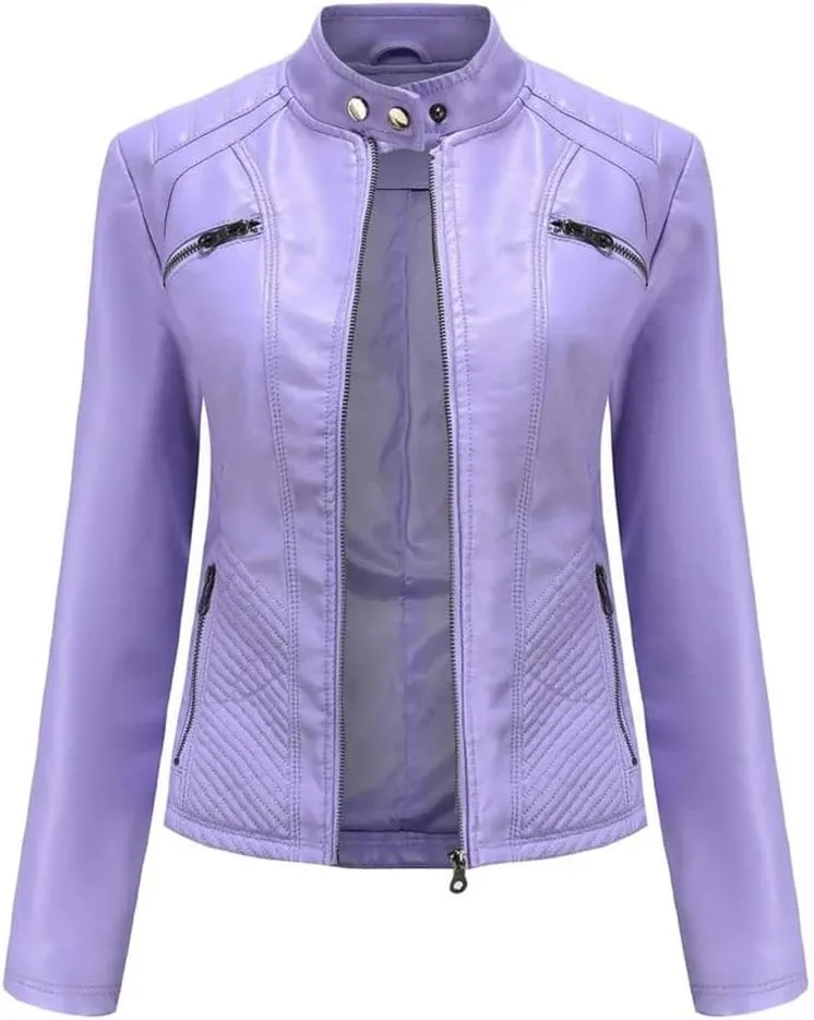 Leather Jacket Women Autumn Spring Moto Biker Zipper Jackets Faux Leather Casual Jacket
