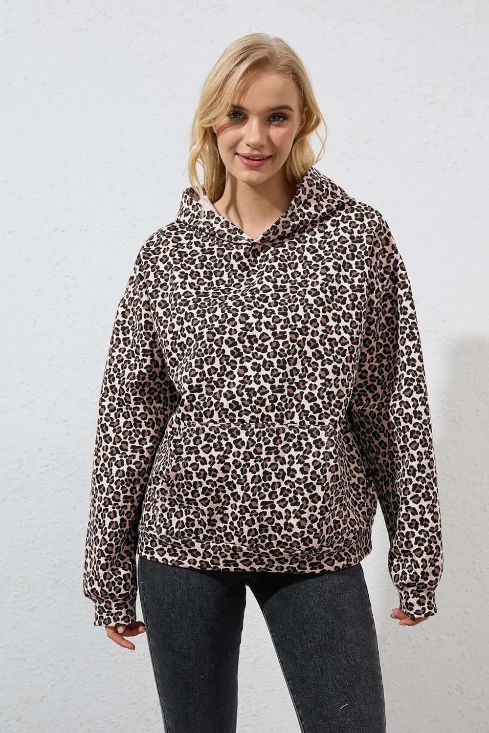 Leopard Print Oversized Hoodie for Men Women Cheetah Graphic Printed Hooded Sweatshirts Streetwear Pullover Hoodies