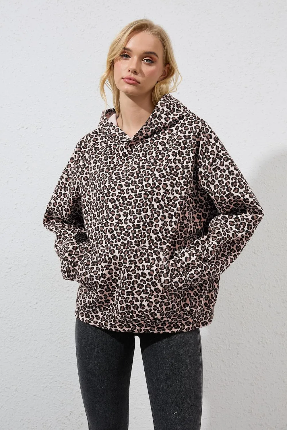 Leopard Print Oversized Hoodie for Men Women Cheetah Graphic Printed Hooded Sweatshirts Streetwear Pullover Hoodies