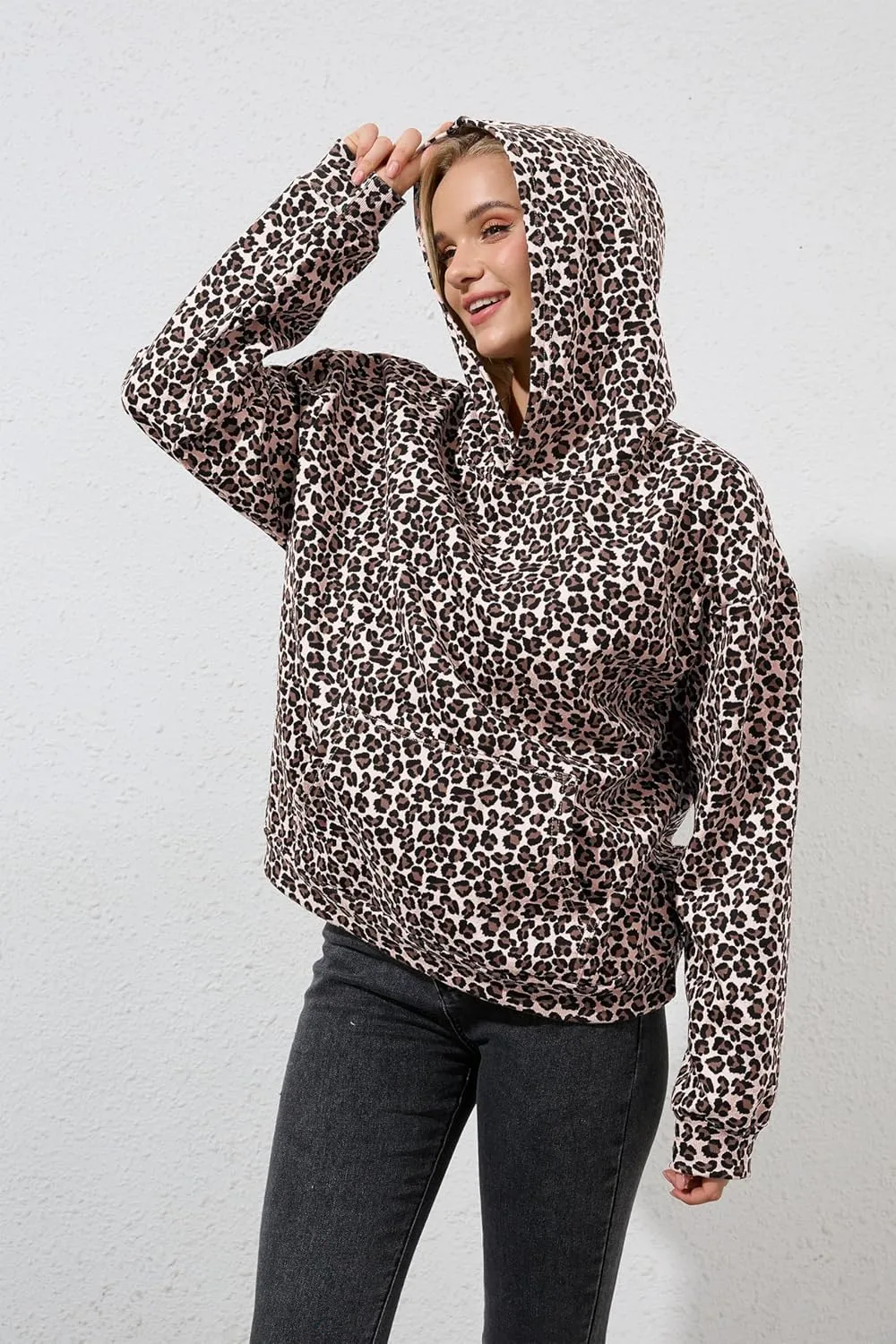 Leopard Print Oversized Hoodie for Men Women Cheetah Graphic Printed Hooded Sweatshirts Streetwear Pullover Hoodies