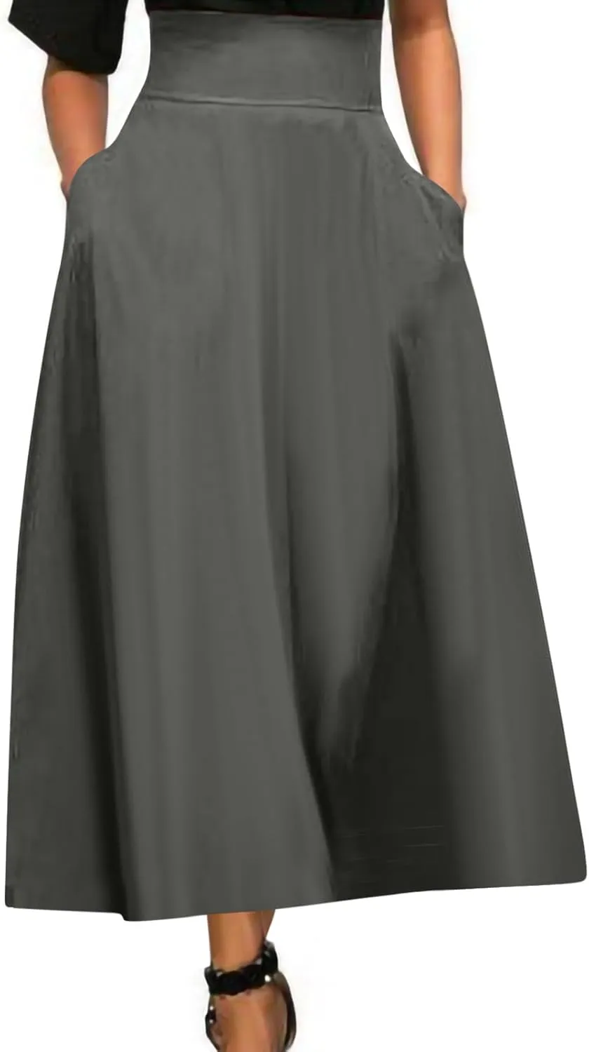 Long Skirts for Women Summer Vintage High Waist Maxi Skirt with Slit Casual Flowy Beach Wrap Skirt with Belt Pockets