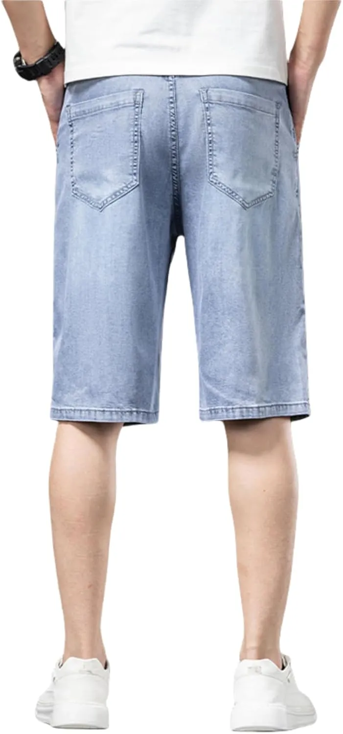 LUOBANIU Men's Thin Denim Shorts Casual Style Relaxed Fit Washed Jean Shorts for Men Summer Outdoor Everyday Wear
