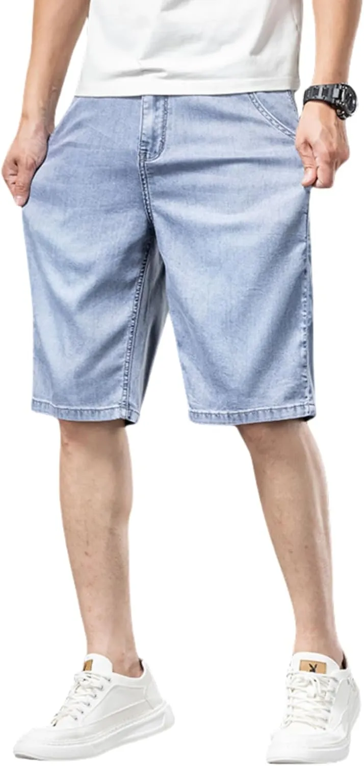 LUOBANIU Men's Thin Denim Shorts Casual Style Relaxed Fit Washed Jean Shorts for Men Summer Outdoor Everyday Wear
