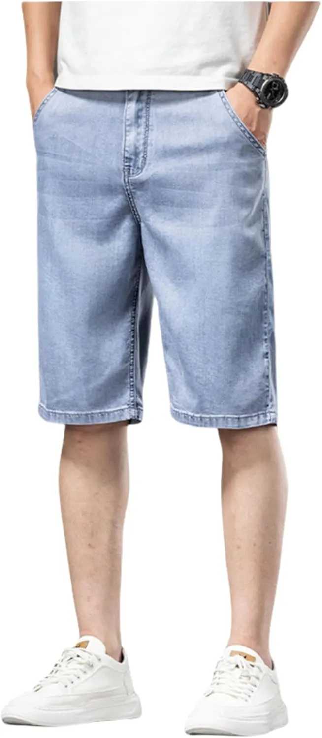 LUOBANIU Men's Thin Denim Shorts Casual Style Relaxed Fit Washed Jean Shorts for Men Summer Outdoor Everyday Wear