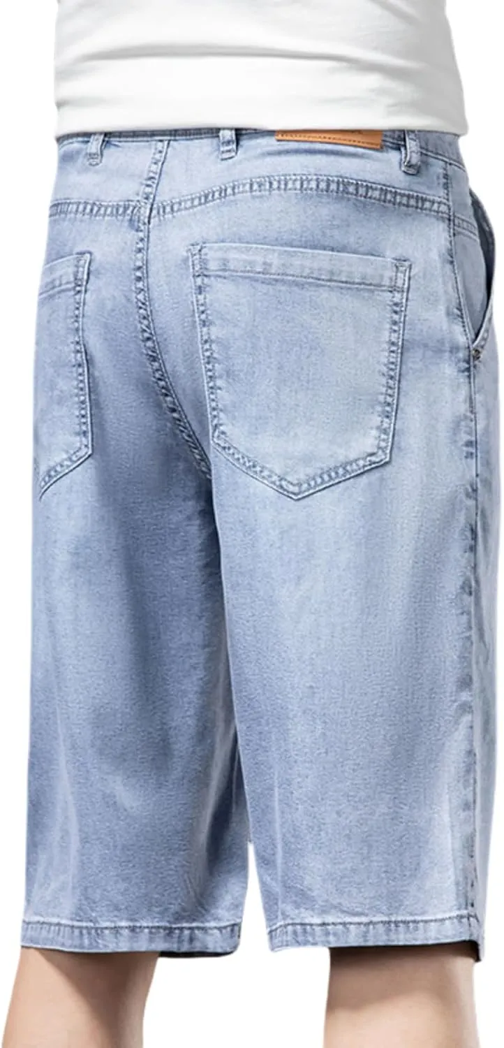 LUOBANIU Men's Thin Denim Shorts Casual Style Relaxed Fit Washed Jean Shorts for Men Summer Outdoor Everyday Wear