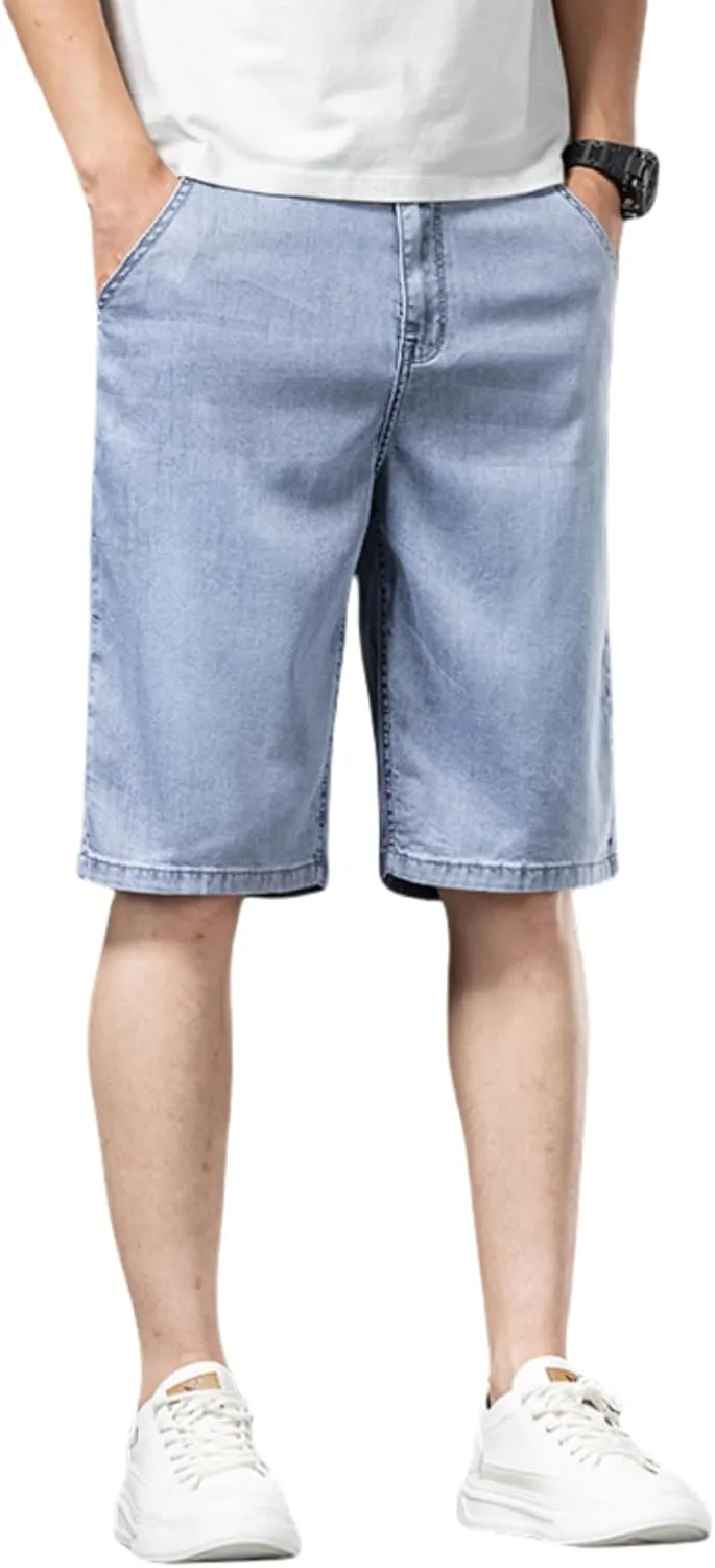 LUOBANIU Men's Thin Denim Shorts Casual Style Relaxed Fit Washed Jean Shorts for Men Summer Outdoor Everyday Wear