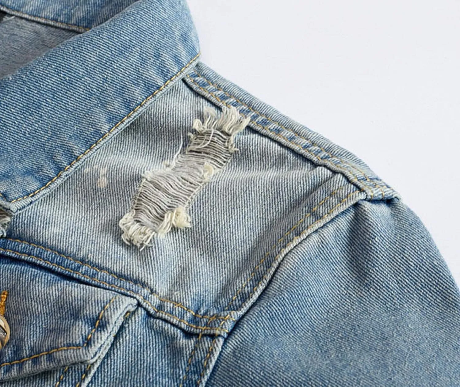 MACCHIASHINE Mens Classic Ripped Slim Denim Jacket Jean Coat Jacket with Holes Distressed Casual Denim Trucker Jacket