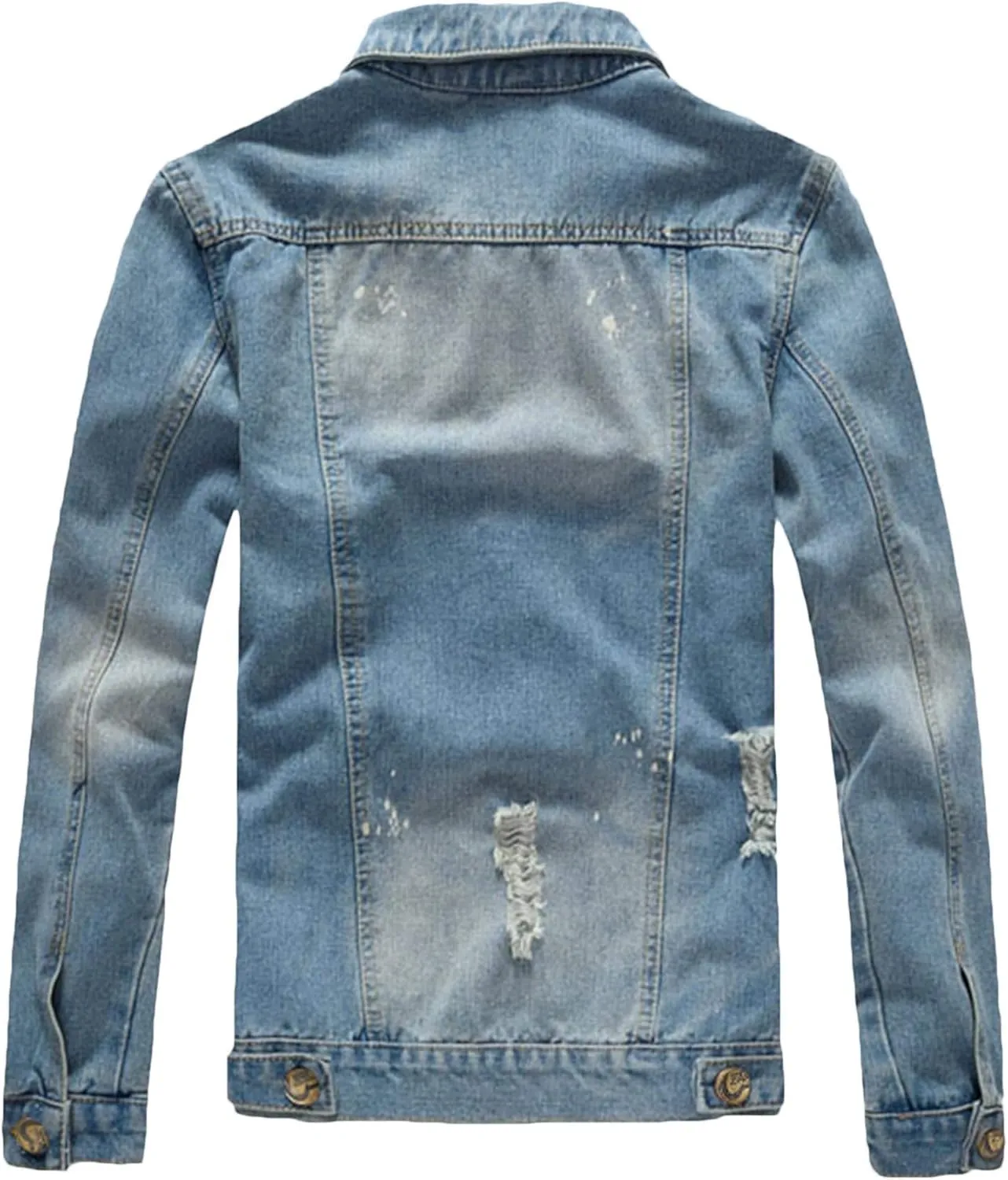 MACCHIASHINE Mens Classic Ripped Slim Denim Jacket Jean Coat Jacket with Holes Distressed Casual Denim Trucker Jacket