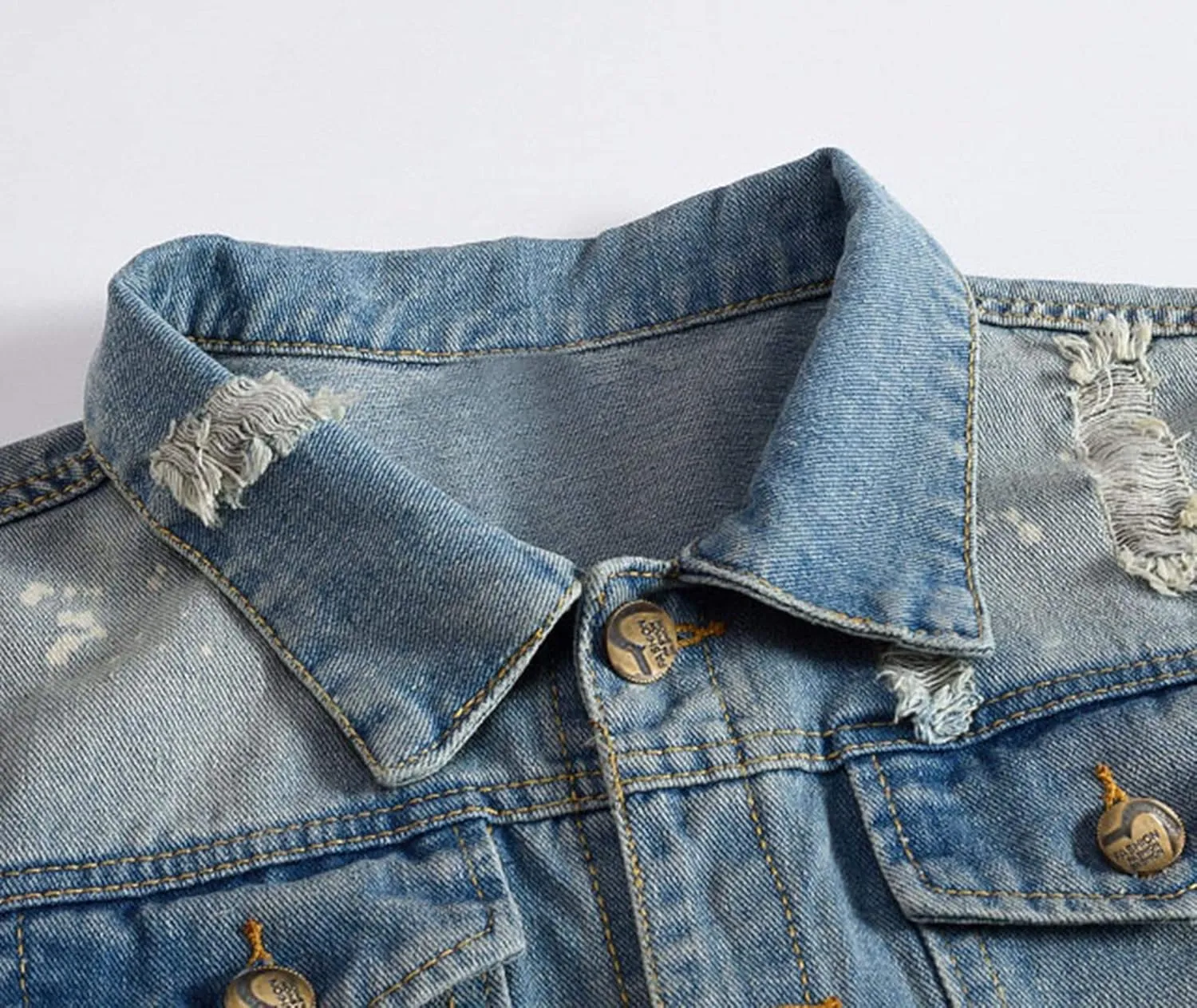 MACCHIASHINE Mens Classic Ripped Slim Denim Jacket Jean Coat Jacket with Holes Distressed Casual Denim Trucker Jacket