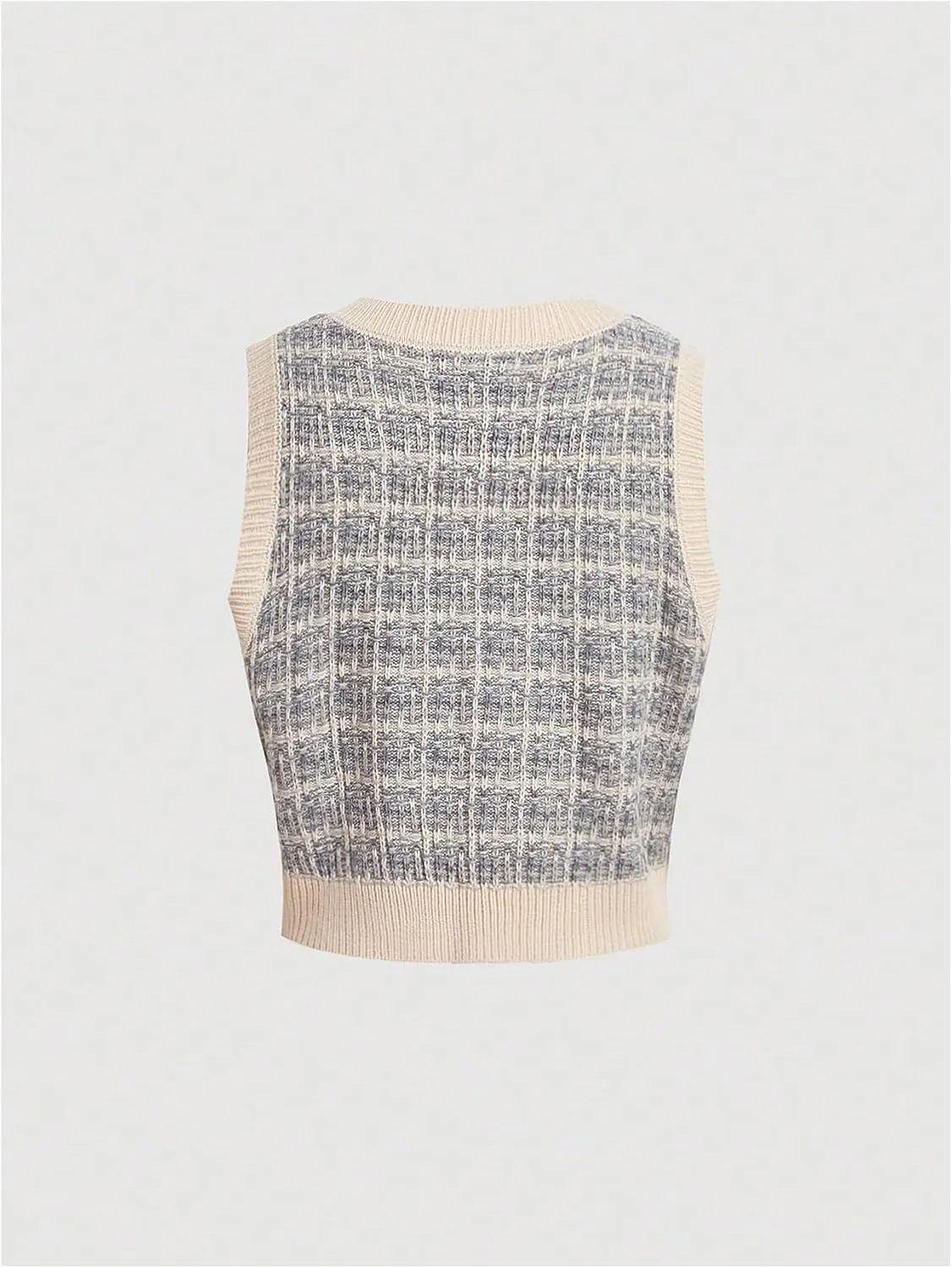 MakeMeChic Women's Plaid V Neck Sweater Vest Sleeveless Knit Cropped Tank Top