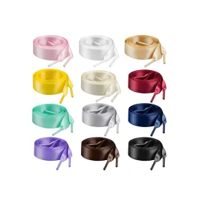 Marrywindix 12 Pairs 47" Flat Satin Ribbon Shoelaces Colorful Silk Shoestrings Wide Shoe Laces for Sneakers Skate Shoes Boots Sport Shoes (12 Colors)