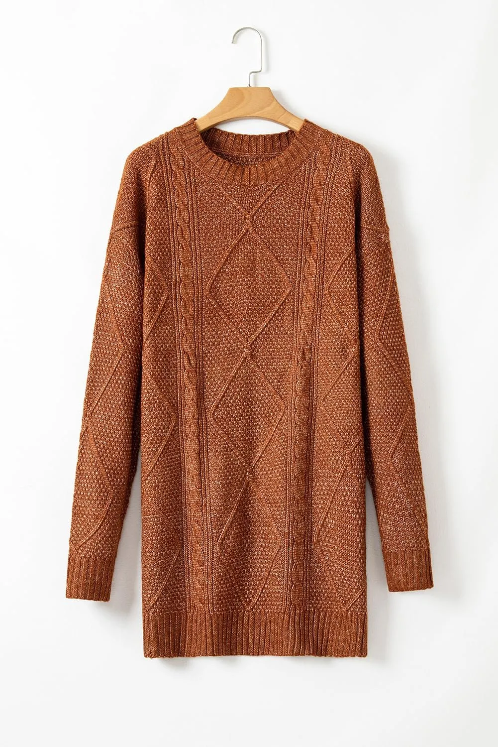 Melliflo Women's Cable Knit Sweater Dress - Parchment Loose Fit Drop Shoulder Dress for Fall & Winter