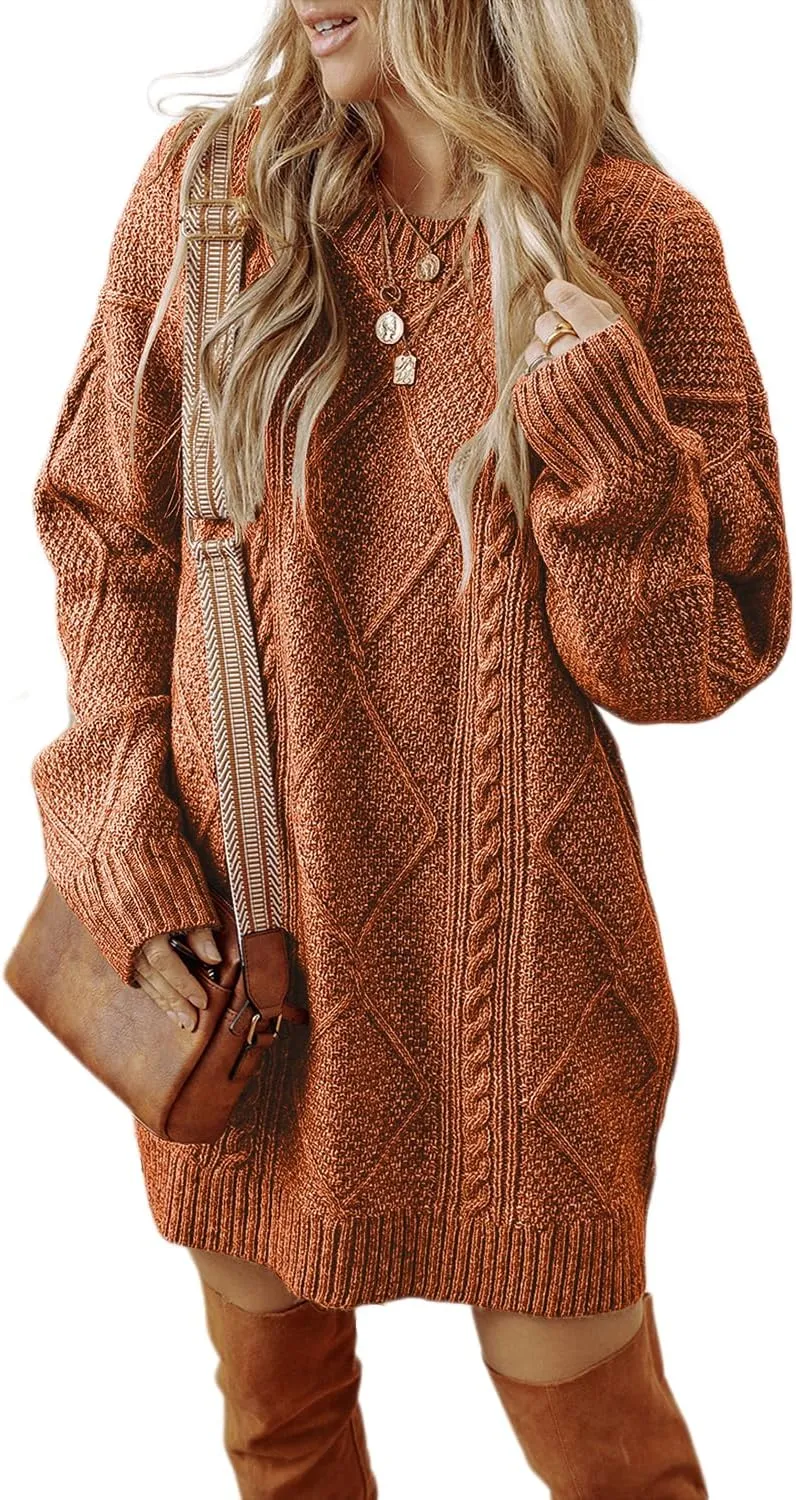 Melliflo Women's Cable Knit Sweater Dress - Parchment Loose Fit Drop Shoulder Dress for Fall & Winter