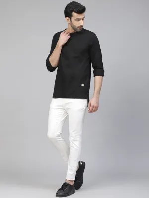 Men Black Cotton Linen Kurta
