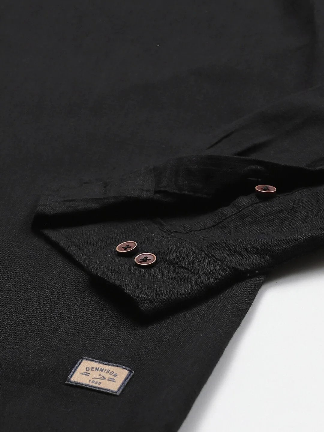 Men Black Cotton Linen Kurta