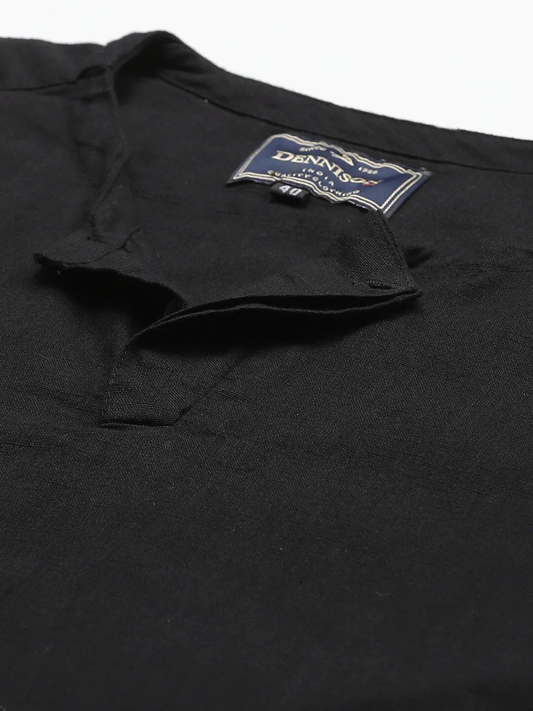 Men Black Cotton Linen Kurta