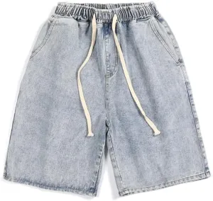 Men Casual Jean Jorts Y2K Denim Shorts Hip Hop Cargo Pants Jorts Elastic Waist Baggy Jeans Women Loose Fit Streetwear
