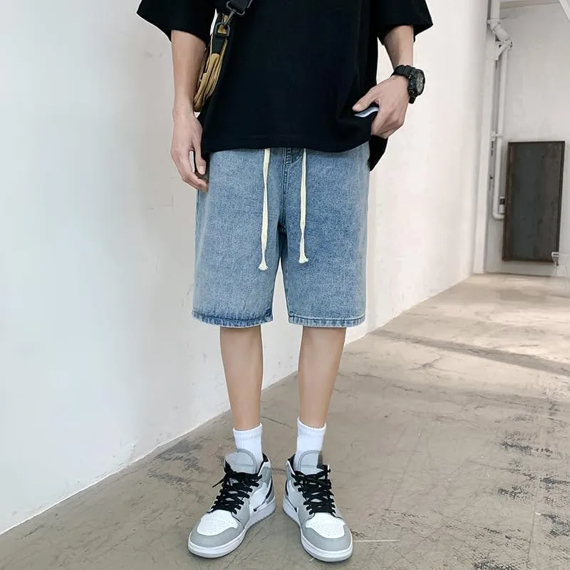 Men Casual Jean Jorts Y2K Denim Shorts Hip Hop Cargo Pants Jorts Elastic Waist Baggy Jeans Women Loose Fit Streetwear