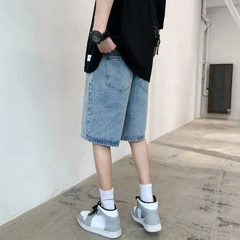 Men Casual Jean Jorts Y2K Denim Shorts Hip Hop Cargo Pants Jorts Elastic Waist Baggy Jeans Women Loose Fit Streetwear