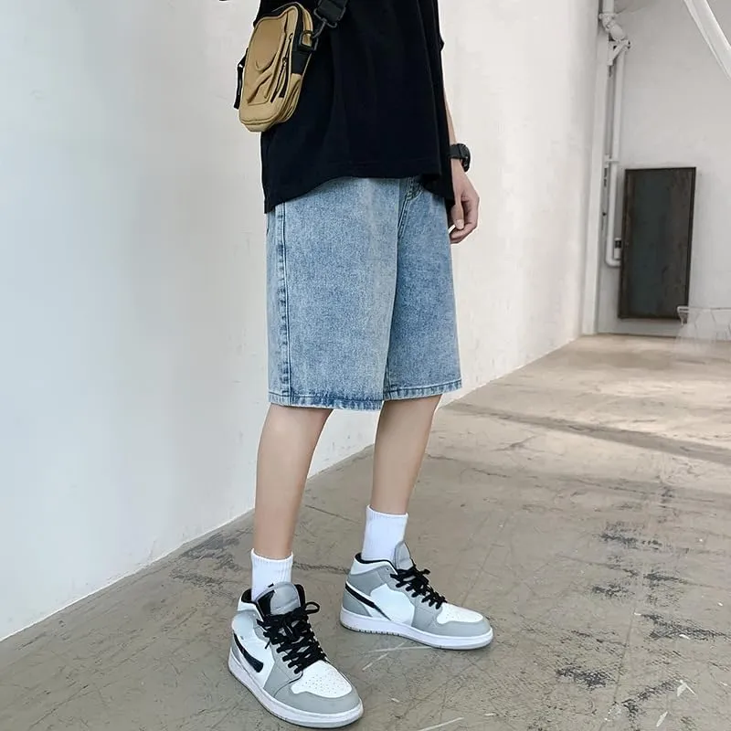 Men Casual Jean Jorts Y2K Denim Shorts Hip Hop Cargo Pants Jorts Elastic Waist Baggy Jeans Women Loose Fit Streetwear