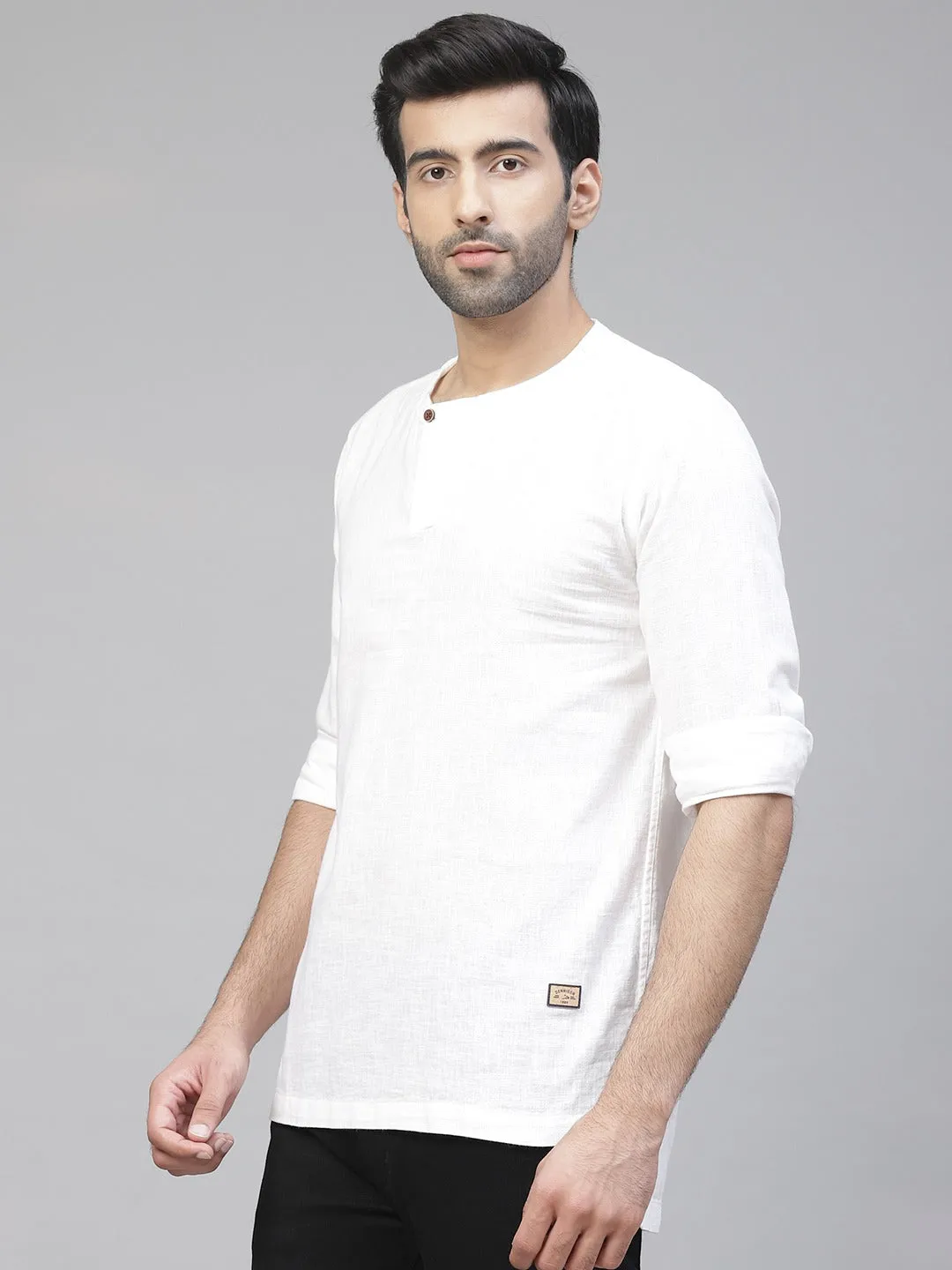 Men White Cotton Linen Kurta
