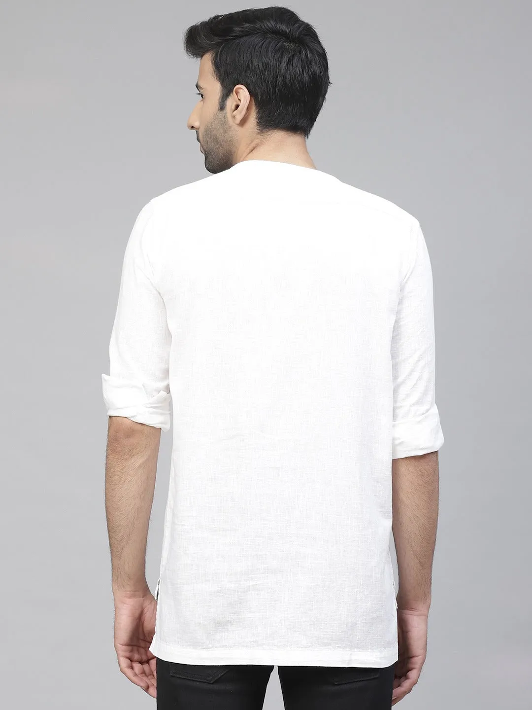 Men White Cotton Linen Kurta
