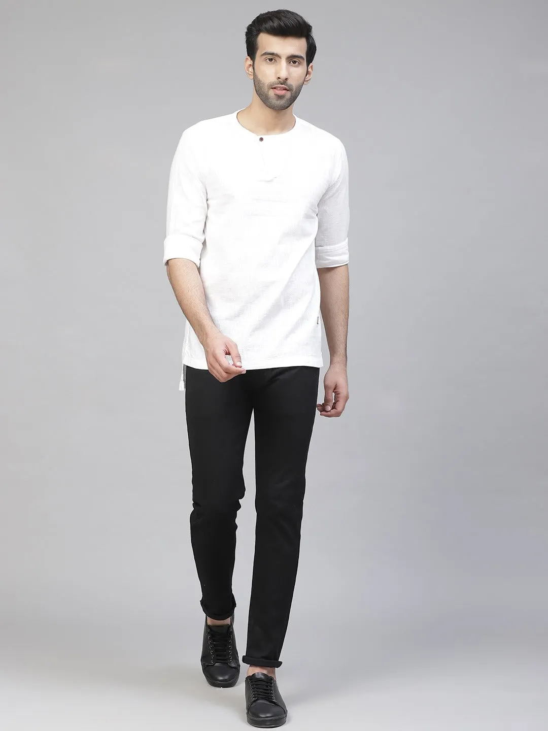 Men White Cotton Linen Kurta