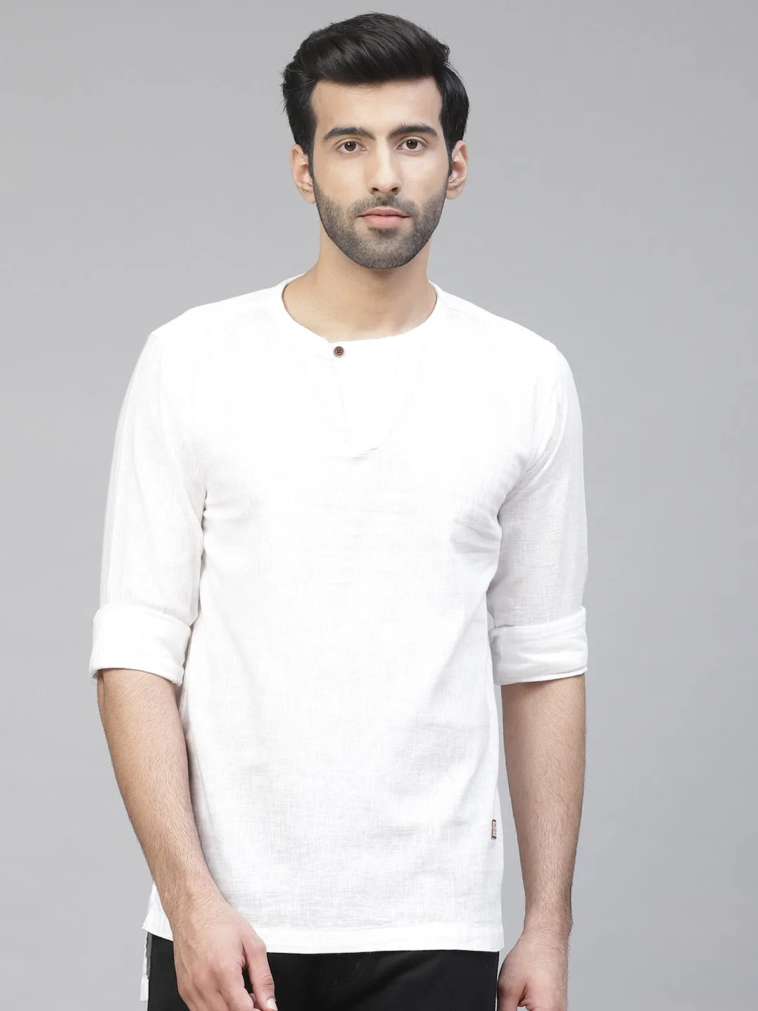 Men White Cotton Linen Kurta