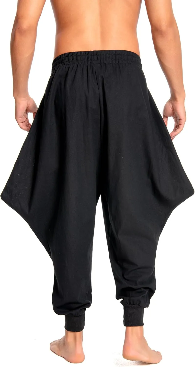 Men's Aladdin Hippie Harem Pants Loose Cotton Linen Drop Crotch Trousers Casual Baggy Elastic Waist Yoga Pants