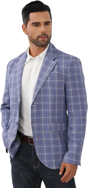 Mens Casual Blazer Suit Jacket Slim Fit Two Button Plaid Blazer Lightweight Sports Jacket for Daily