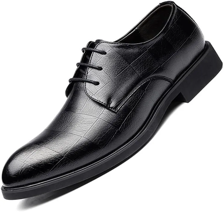 Men's Classic Lace-up Dress Shoes Mens Faux Patent Leather Comfortable Tuxedo Shoes Business Non-Slip Men Walking Oxford Shoes