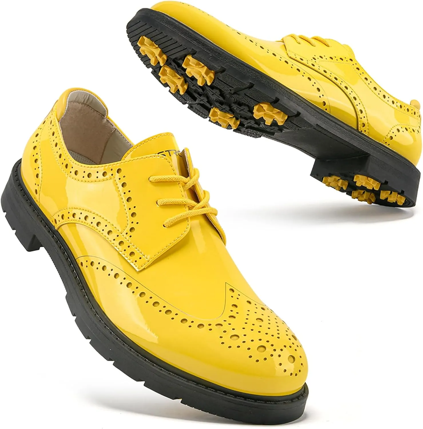 Mens Golf Shoes with 9 Spikes Waterproof Leather Golf Training Sneakers Lightweight Comfortable Golf Sports Shoe