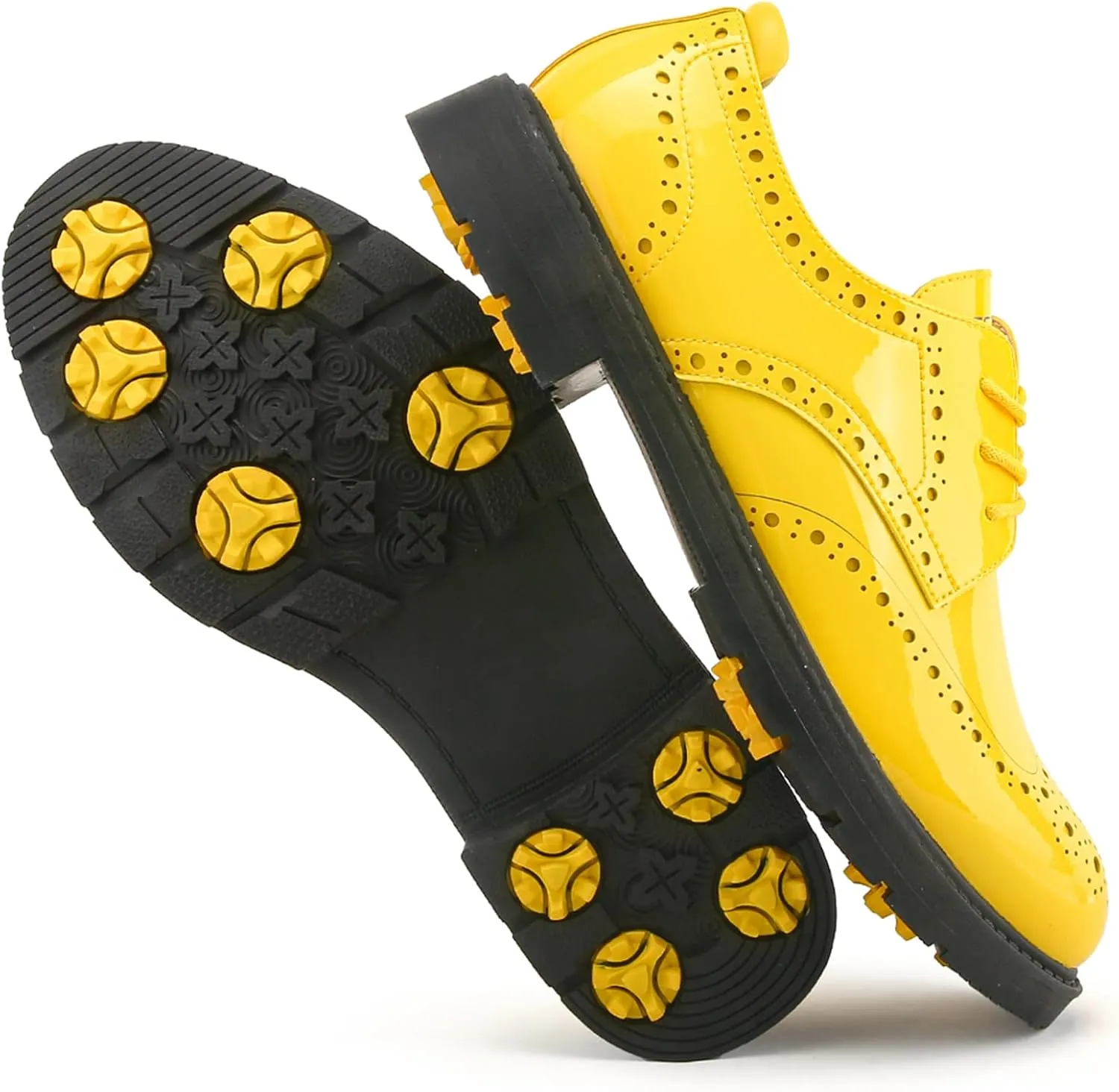 Mens Golf Shoes with 9 Spikes Waterproof Leather Golf Training Sneakers Lightweight Comfortable Golf Sports Shoe