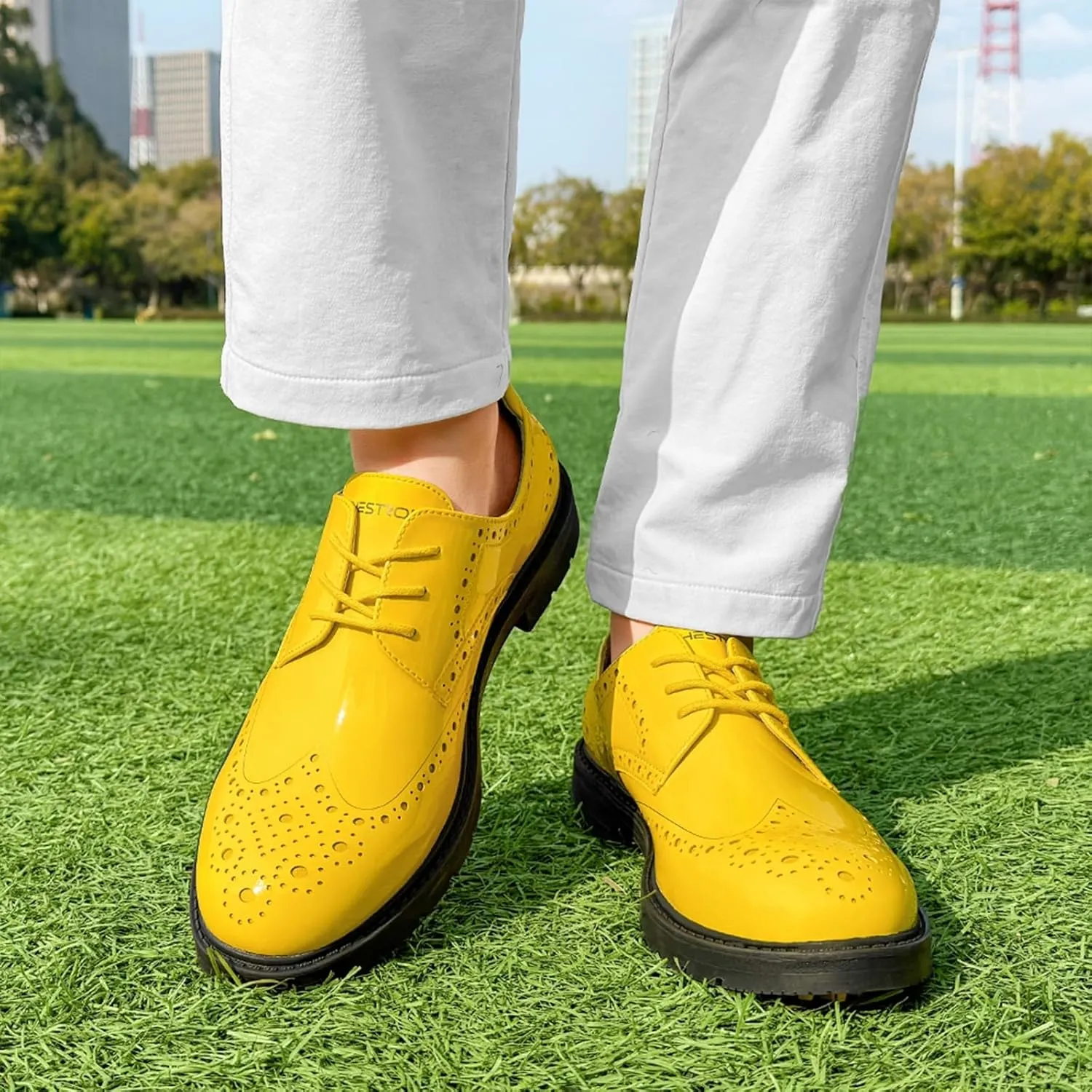 Mens Golf Shoes with 9 Spikes Waterproof Leather Golf Training Sneakers Lightweight Comfortable Golf Sports Shoe